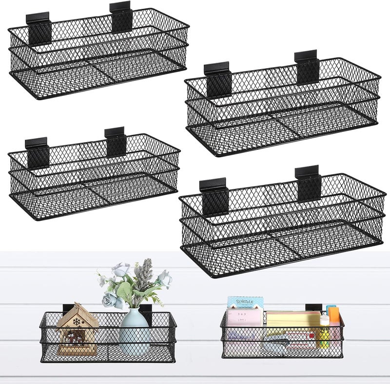 Kokone 4 Pack Metal Mesh Basket for Slatwall, Hanging Storage Bins for Slat Wall, Slatwall Basket Bins for Slatwall Panel, Slatwall Storage Accessories for Garage Workshop Craft Room Organizer, 4 Size - Image 1